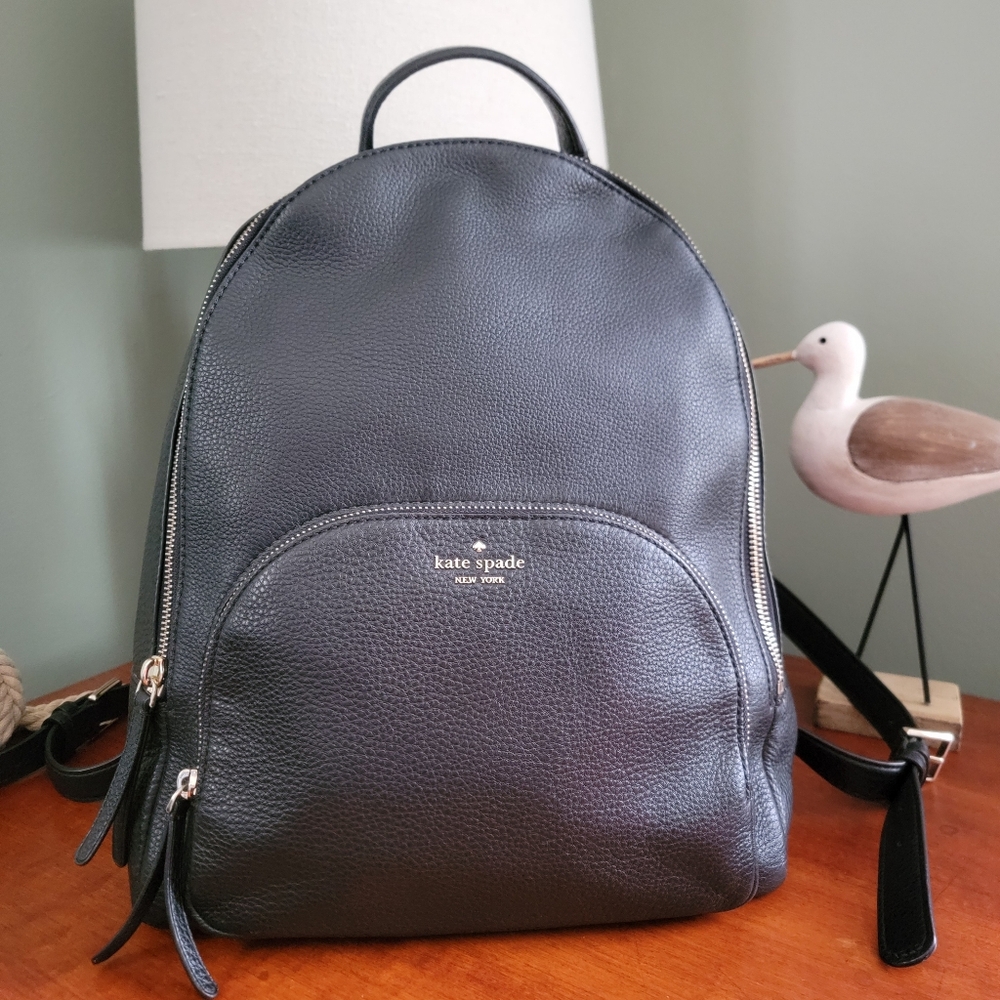 Kate Spade Jackson Black Pebbled Leather Backpack Bag WKRU5945